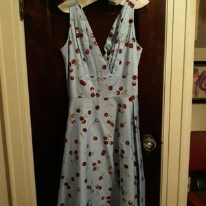 Stop Staring Cherry on baby blue A line dress
